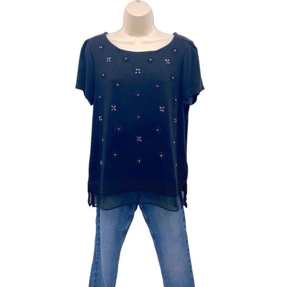 WHBM Beads & Bling Black Knit Top Size M - Picture 3 of 8